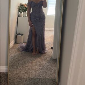 Blue Sleeveless Sequin Prom Dress